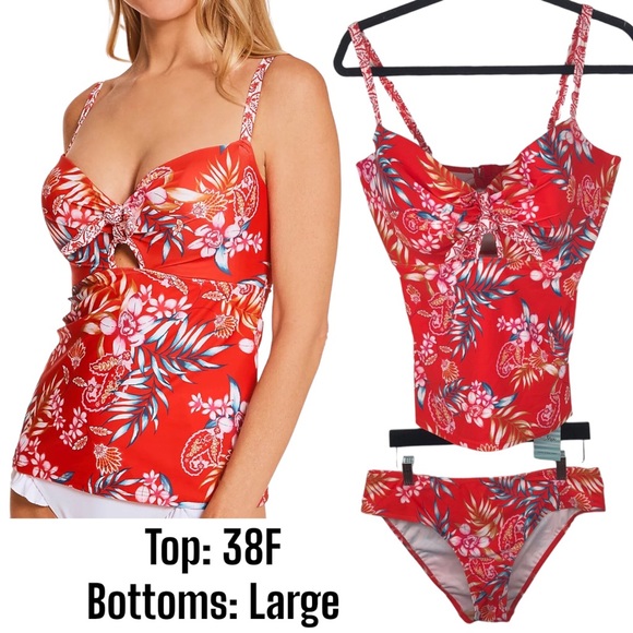 Pour Moi Horizon Underwire Lightly Padded Tankini Set Size 38F w/ Large Bottoms - Picture 1 of 11